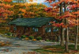 Watercolor-custom-portrait-of-Virginia-log-cabin-copyright-2010-Richelle-Flecke