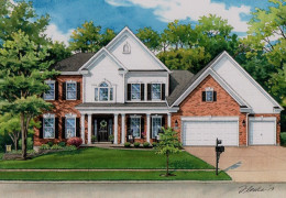 Watercolor-of-Ballwin-Home-©-2019-Richelle-Flecke
