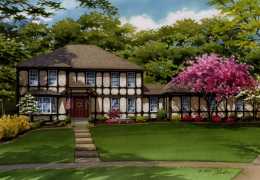 Watercolor-of-Chesterfield-tudor-style-home.-Copyright-2015-Richelle-Flecke