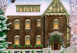 Watercolor-of-Christmas-Tudor-home-c-2012-Richelle-Flecke