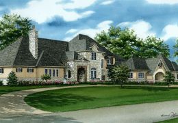 Watercolor-of-Country-French-home-c-2017-Richelle-Flecke