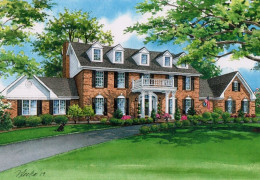 Watercolor-of-Town-and-Country-Home-©-2019-Richelle-Flecke