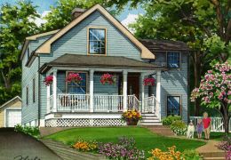 Watercolor-of-blue-Webster-home-c2016-Flecke