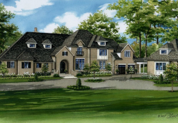 Watercolor-of-elegant-Ladue-home-c-2017-Richelle-Flecke