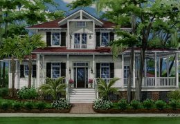Watercolor-portrait-of-Beaufort-South-Carolina-home-copyright-2014-Richelle-Flecke