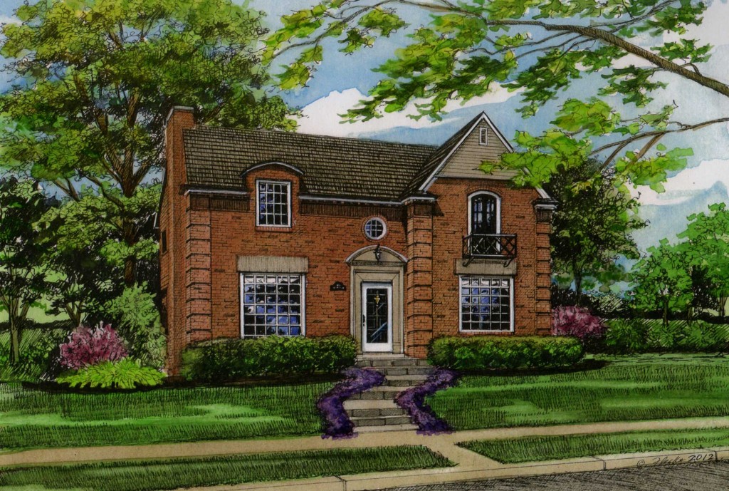 Brick home with purple phlox001.jpg Custom House Portraits by