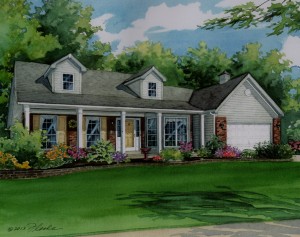 custom watercolor portrait of home in Ellisville, Missouri 