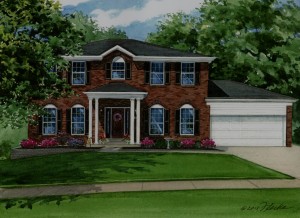 House portrait of Ballwin brick home with azaleas