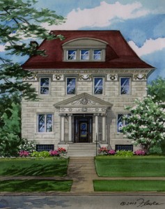 Custom house portrait of limestone residence in St. Louis