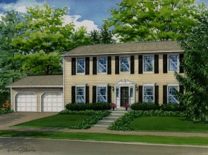 Watercolor house portrait of Chesterfield home