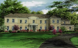 Watercolor of Frontenac home with curved portico
