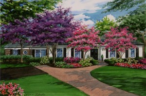 Watercolor house portrait of Ladue ranch