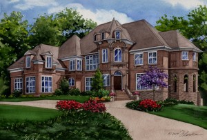 Watercolor house portrait of Tennessee residence