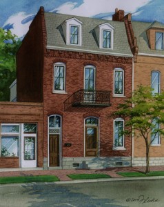Watercolor of Soulard property created by Custom House Portraits by Richelle Flecke
