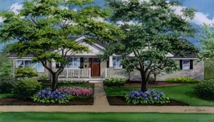 Watercolor house portrait of Arlington residence
