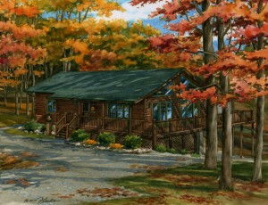 Watercolor custom portrait of Virginia log cabin copyright 2010 Richelle Flecke