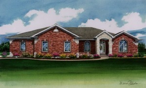 Watercolor of new brick home in Illinois created by Custom House Portraits by Richelle Flecke