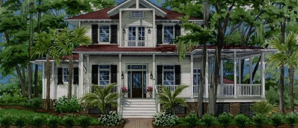 Watercolor house portrait of Beaufort, South Carolina home copyright 2014 Richelle Flecke