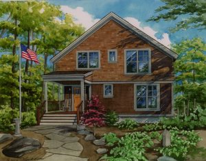 Watercolor portrait of cedar home in Philadelphia, Pennsylvania copyright 2014 Richelle Flecke