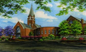 Watercolor portrait ofSt Johns Lutheran Church in Arnold copyright 2012 Richelle Flecke