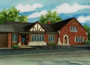 Watercolor portrait of accounting firm property in St. Louis, Missouri
