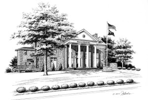 pen and Ink Illustration of fraternity house copyright 2015 Richelle Flecke