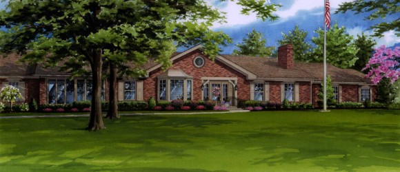 Watercolor of spacious brick home in Ladue, Missouri copyright 2015 Richelle Flecke