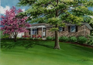 Watercolor portrait of Macon, Missouri home © Richelle Flecke