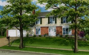Watercolor of Ballwin home (c) 2017 Richelle Flecke