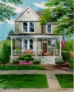 Watercolor of Illinois frame home (c) Richelle Flecke