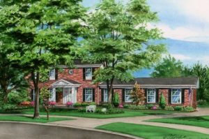 Watercolor of suburban home (c) Richelle Flecke