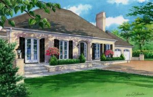 Watercolor of Ladue home (c) Richelle Flecke