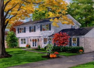 Watercolor of home in Fall (c) Richelle Flecke