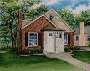 Watercolor of Brentwood Home (c) 2018 Richelle Flecke