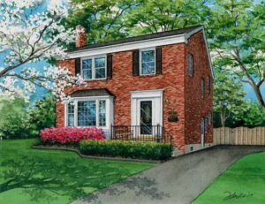 Watercolor of White Ave Home © 2019 Richelle Flecke