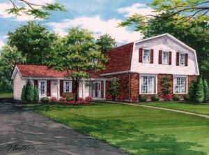 Pinterest logo in red and white.