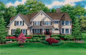Watercolor house portrait of Somers NY residence