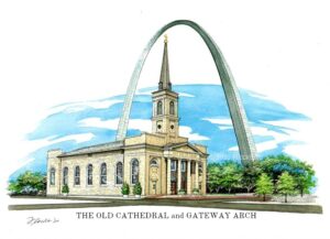 Portrait of The Old Cathedral and Gateway Arch © 2020 Flecke