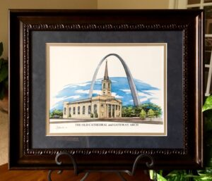 Framed print of Old Cathedral and Gateway Arch