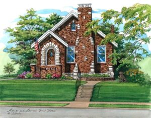 Pen and Ink with Watercolor of St. Louis Home © Flecke