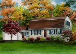 Watercolor house portrait in autumn © Richelle Flecke