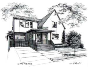 Pen and Ink artwork of W Pierce home © 2020 Flecke