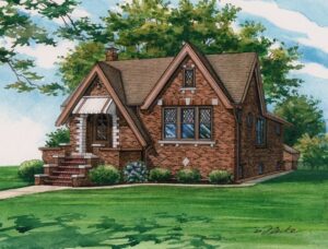 Watercolor of client's childhood home © 2020 Flecke