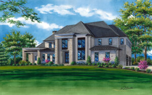 Watercolor home portrait of Chesterfield modern residence