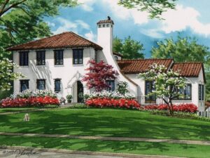 Watercolor House Portrait of Mediterranean style home
