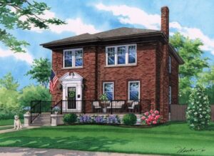 Pinterest logo in red and white.