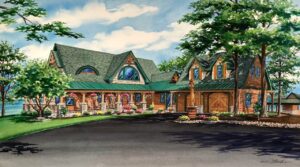 Pinterest logo in red and white.