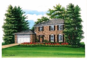 Pen and Ink with watercolor of Brentwood Drive home