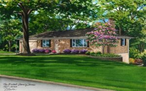 Watercolor custom house portrait of family's home