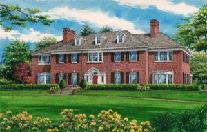 Watercolor portrait of Bracken House by Richelle Flecke
